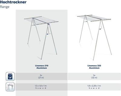 Leifheit Hochtrockner Linomaxx 210 mit 21 m Wäscheleine, leicht auf- und zusammenklappbarer Wäscheständer, Standtrockner mit automatischer Arretierung aus Kunststoff Bekleidung