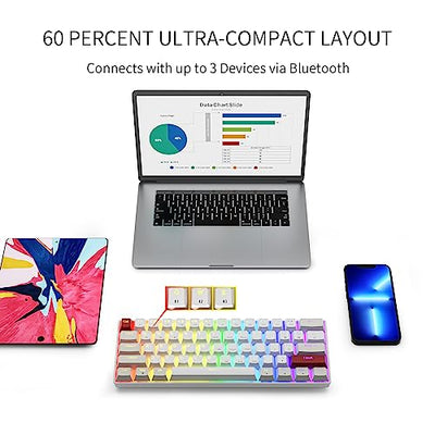Newmen GM610 Gaming Tastatur Kabellos,60% Prozent Mechanische Bluetooth/2.4Ghz/Mit Kabel,61 Tasten RGB Beleuchtung Hot Swap Anti Ghosting TKL Mini QWERTY Keyboard für PC/Win/Mac,Rote Schalter