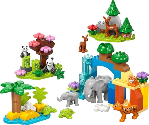 LEGO DUPLO Town Wildtier-Familien 3-in-1 Set - Lernspielzeug für Kleinkinder mit Tierfiguren - Montessori Spielzeug ab 2 Jahren mit Schildkröte, Tiger, Elefant, Hirsch & Panda Figuren - Geschenk 10446
