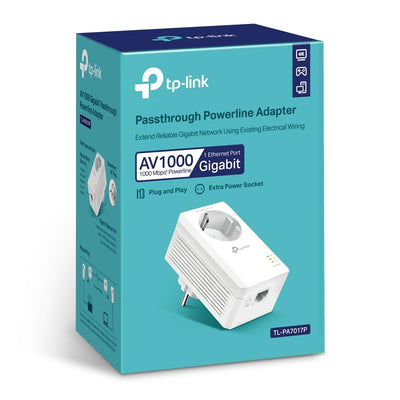 TP-Link TL-PA7017P AV1000 Gigabit Powerline Adapter mit Steckdose (1x Gigabit Port, Plug und Play, energiesparend, Kompatibel mit TP-Link HomePlug AV Powerline-Adaptern)