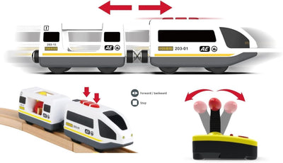 TOPLIVING Motorisierter Zug für Holzschienen, Ferngesteuerter Zug mit magnetischer Verbindung, batteriebetriebener Lokomotivzug für Kleinkinder, kompatibel mit Thomas, Brio, Chuggington