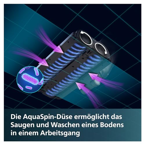 Philips Kabelloser Nass-Trockensauger AquaTrio 9000 Series, 3in1 Staubsaugen und Nasswischen, automatische Selbstreinigung, bis zu 45 Minuten Laufzeit und 185 m², 3 Reinigungsmodi, Schwarz (XW9384/01)
