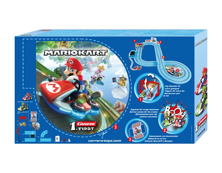 Carrera 20063028 FIRST Nintendo Mario Kart Rennstrecken-Set I 2,9m elektrische Rennbahn mit Streckenteilen und Handregler im Maßstab 1:50 I für bis zu 2 Spieler I für Kinder ab 3 Jahren & Erwachsene