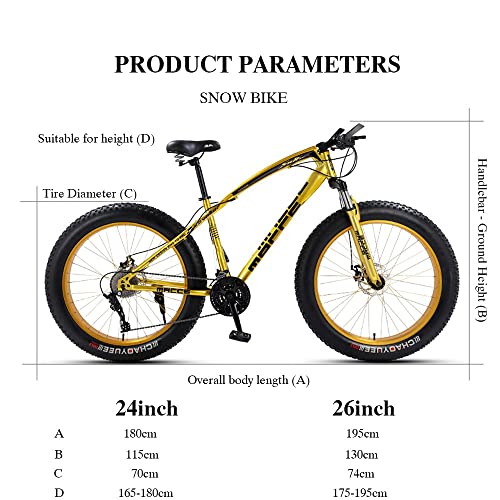 Wmmner Mountainbike 24/26 Zoll, Mountainbike Trail Bike für Erwachsene mit Fettreifen, 7/21/24/27/30, Rahmen aus Stahl mit hohem Kohlenstoffgehalt, doppelte Federung Com