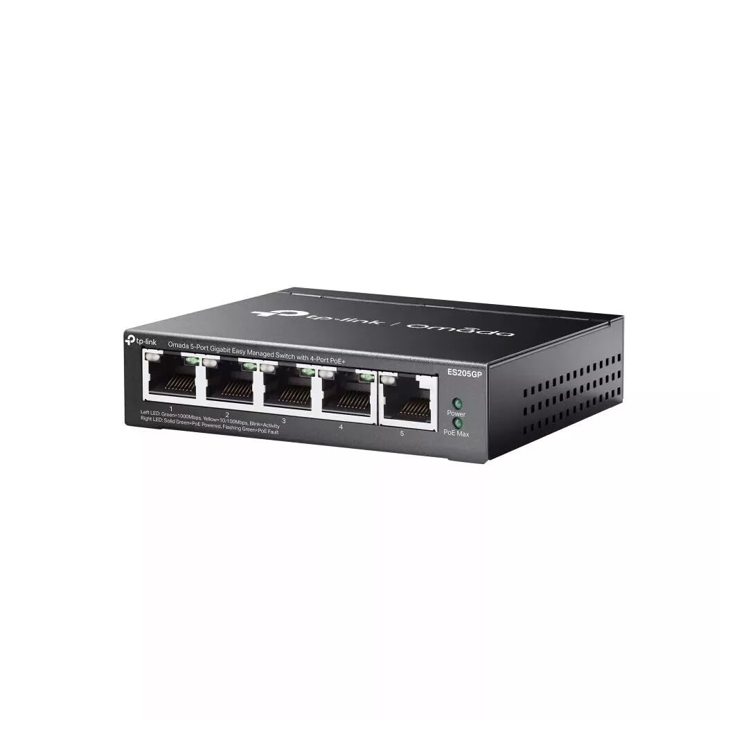 TP-Link Switch Full Managed Layer2 5 Port o 5X 1 GbE o PoE Budget 65 Watt o 4X PoE at o Lüfterlos, Omada o ES205PG