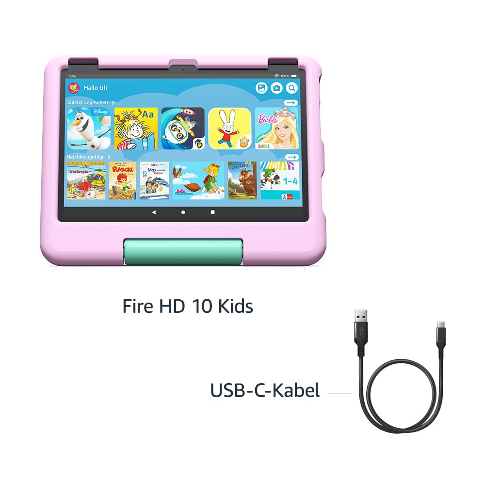 Fire HD 10 Kids-Tablet (Neueste Generation), für Kinder ab dem Vorschulalter | Mit brillantem 10-Zoll-Display, Kindersicherung und 2 Jahren Sorglos-Garantie | Version 2023, 32 GB, rosa