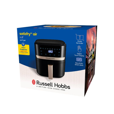 Russell Hobbs Heißluftfritteuse L 4,3L Rapid AirFryer [sehr kleines Gehäuse, sehr leise, 9 Programme] SatisFry (spülmaschinenfest, Fritteuse ohne Öl, TouchScreen, Grillen, Backen, Braten etc) 27610-56