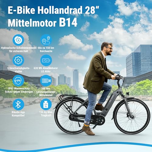 AsVIVA E-Bike B14 Stadtfalter 28 Zoll Citybike - Hollandrad für Damen & Herren | Elektrofahrrad Pedelec 25km/h | Tiefeinsteiger | 250W Motor - 36V 17.5 Ah mit bis zu 150 km Reichweite