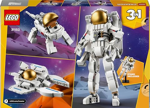 LEGO Creator 3in1 Astronaut im Weltraum Spielzeug, Modellbausatz mit Hund und Raumschiff für Kinder, Kinderzimmer-Deko, kreatives Geschenk für Jungs und Mädchen ab 9 Jahren 31152
