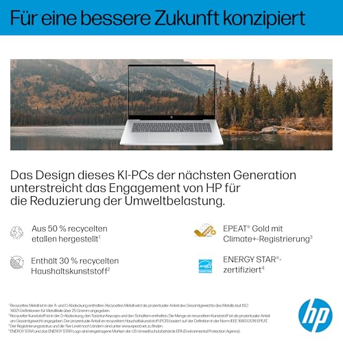 HP OmniBook 7 Next Gen AI PC, Copilot+ PC, 17.3 Zoll FHD Touch Display, Intel Core Ultra 7 258V (47 Tops), 32GB LPDDR5x RAM, 1TB PCIe Gen4 SSD, Intel Arc 140 V GPU, QWERTZ, Windows 11, Silber