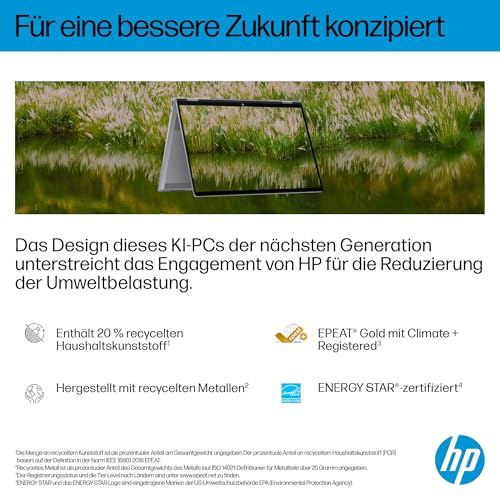 HP OmniBook X Flip 2in1 Next Gen AI Laptop | AMD Ryzen AI 5 340 (6C) | dedizierte NPU für KI | 50 NPU Tops | Copilot+ PC | 16" WUXGA 1920x1200 Touchscreen | 16GB | 512GB SSD | Win11 | QWERTZ | Silber