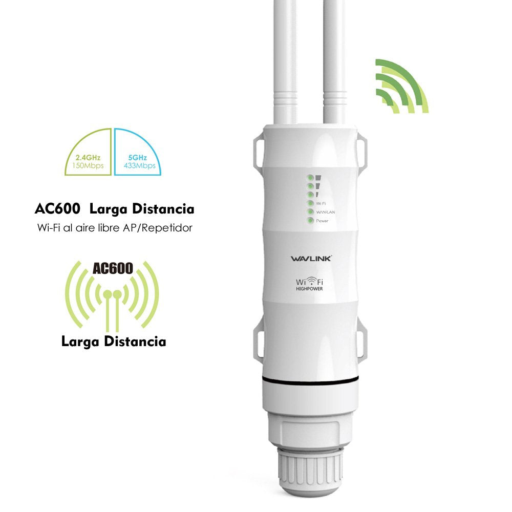 WAVLINK AC600 Dual Band Repeater für den Außenbereich, WLAN-Zugangspunkt, Repeater/Ap-Mode/Router/WISP, 2,4 GHz, 150 Mbps + 5 GHz, 433 Mbps, passives PoE-Modell, 100 m, Weiß