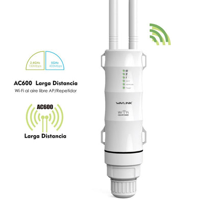 WAVLINK AC600 Dual Band Repeater für den Außenbereich, WLAN-Zugangspunkt, Repeater/Ap-Mode/Router/WISP, 2,4 GHz, 150 Mbps + 5 GHz, 433 Mbps, passives PoE-Modell, 100 m, Weiß