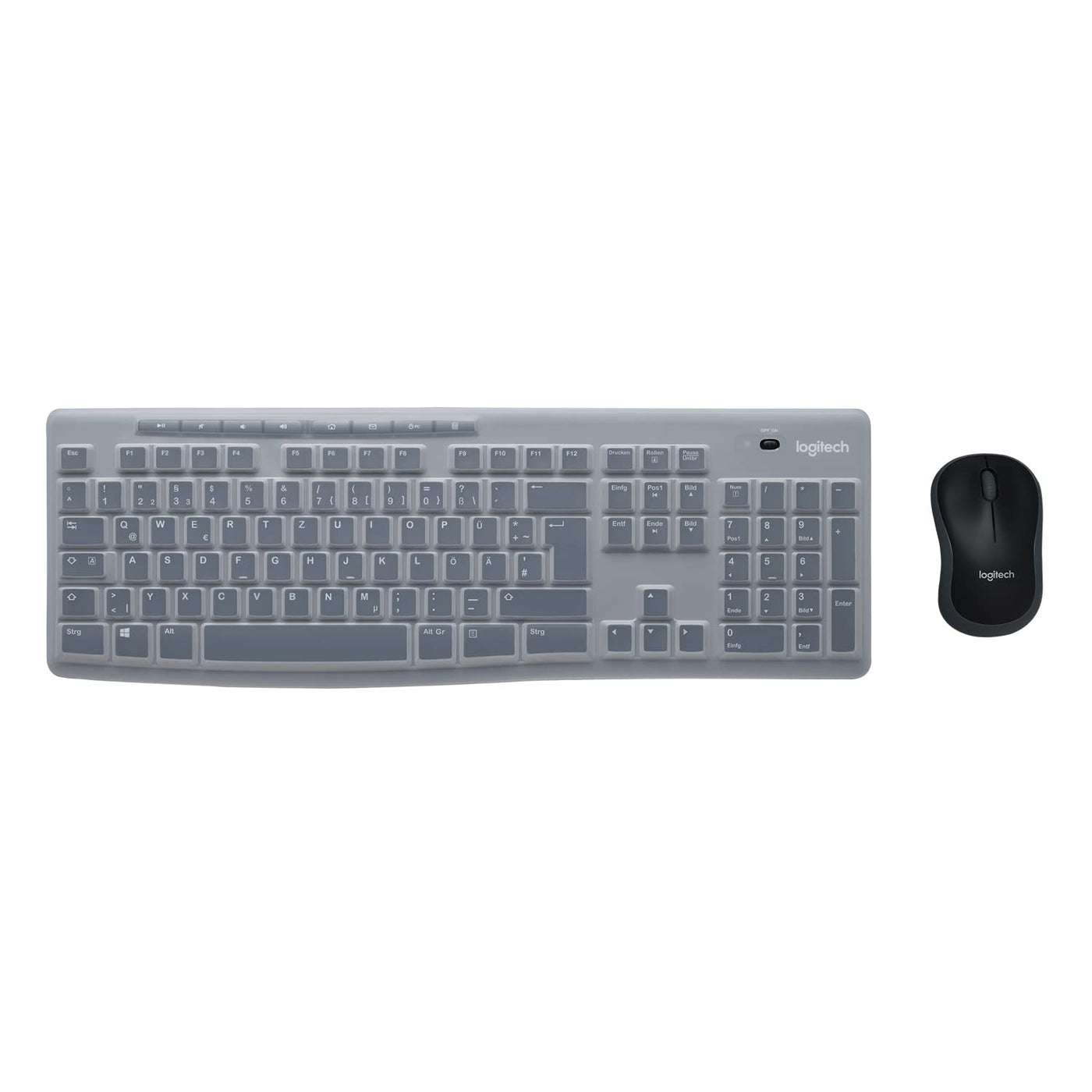Logitech MK270 Desktop for Education mit Silikonabdeckung, kabellose Tastatur-Maus-Kombination für Windows, 2,4 GHz USB, kompakte Maus, 8 Multimedia-Tasten, PC, Deutsches QWERTZ-Layout - Schwarz