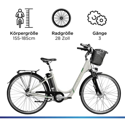 ZÜNDAPP EBike Z510 28 Zoll Elektrofahrrad mit Rücktritt E Bike Damen & Herren E-Bike 3 Gang Fahrrad Elektro Pedelec City Elektrofahrräder Hollandrad mit Korb (Antique White, 48 cm)