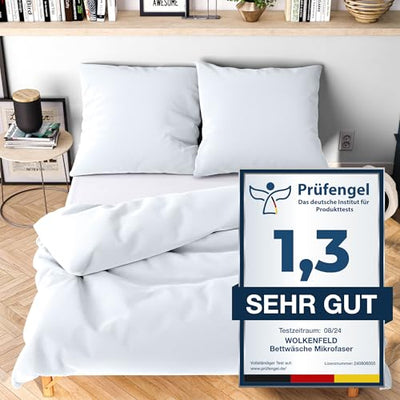 Wolkenfeld Bettwäsche 135x200 weiß - kuschlig weich & bügelfrei - ÖKO-TEX Zertifiziert - 1x Bettbezug + 1x Kissenbezug 80x80