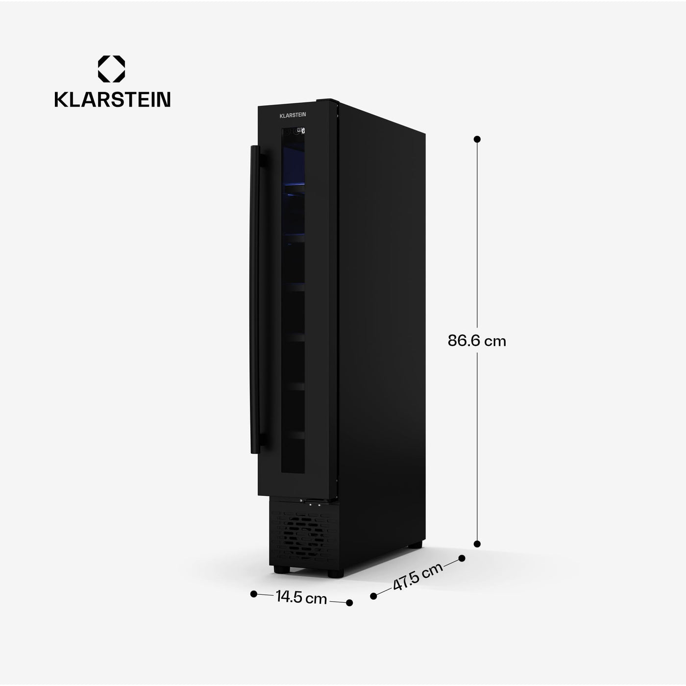 Klarstein Vinovilla 7 Uno Weinkühlschrank Einbau - 7 Flaschen, 1 Zone, 5-18 °C, LED-Beleuchtung, Leiser Betrieb, Mattschwarz, Schmaler Weinkühlschrank