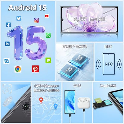 OUKITEL C61 Pro Smartphone Ohne Vertrag Android 15, 24GB+256GB/1TB Handy Ohne Vertrag, 6,88" HD+ Bildschirm Smartphone 5150mAh, 13MP+5MP, Dual SIM 4G Simlockfreie Handys, NFC/Fingerabdruck/Face ID/OTG