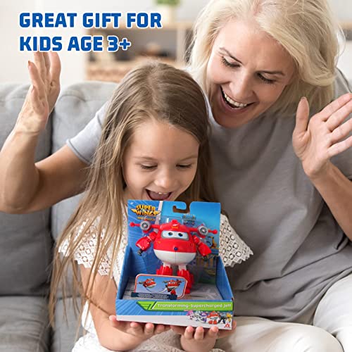Super Wings 5" Transforming Characters 2-Pack Transforming Supercharged Jett + Tino, Transformer Spielzeug für 3+ Jahre Alten Jungen Mädchen, Rot