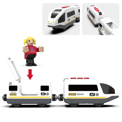 TOPLIVING Motorisierter Zug für Holzschienen, Ferngesteuerter Zug mit magnetischer Verbindung, batteriebetriebener Lokomotivzug für Kleinkinder, kompatibel mit Thomas, Brio, Chuggington
