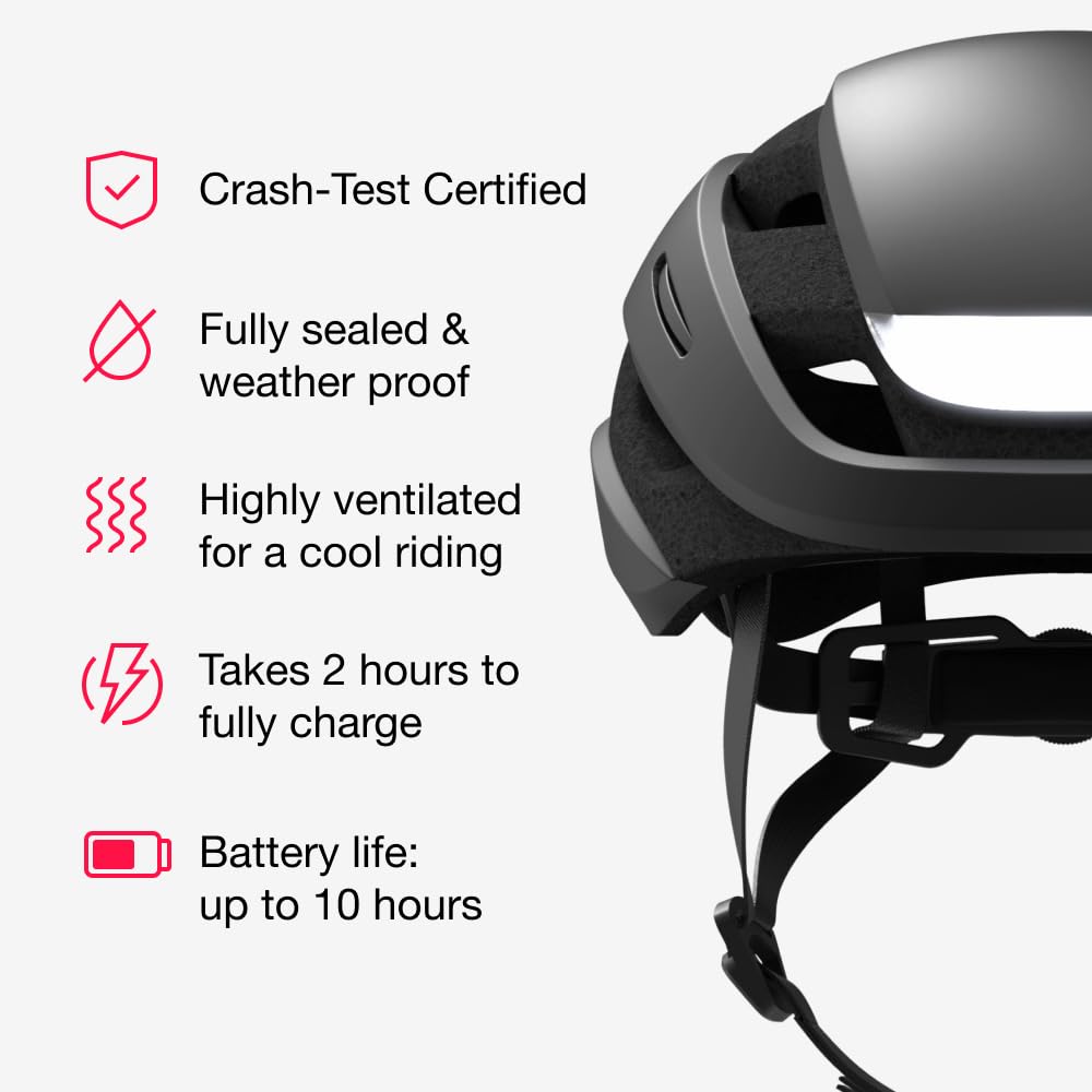 Lumos Ultra Smart-Helm | Fahrradhelm | Vorder- und Rücklicht (LED) | Blinker | Bremslichter | Bluetooth-Verbindung | Erwachsene: Herren, Damen (Charcoal Black, Größe: M-L)