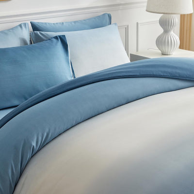 OLDBIAO Bettwäsche 200x200 cm 3er Set (1 Bettbezug 200x200cm + 2 Kissenbezüge 80x80cm), Weiß - Blau Farbverluaf Design, Weich Pflegeleicht Bettdecke Cover aus Mikrofaser Ästhetisch Bettwaren