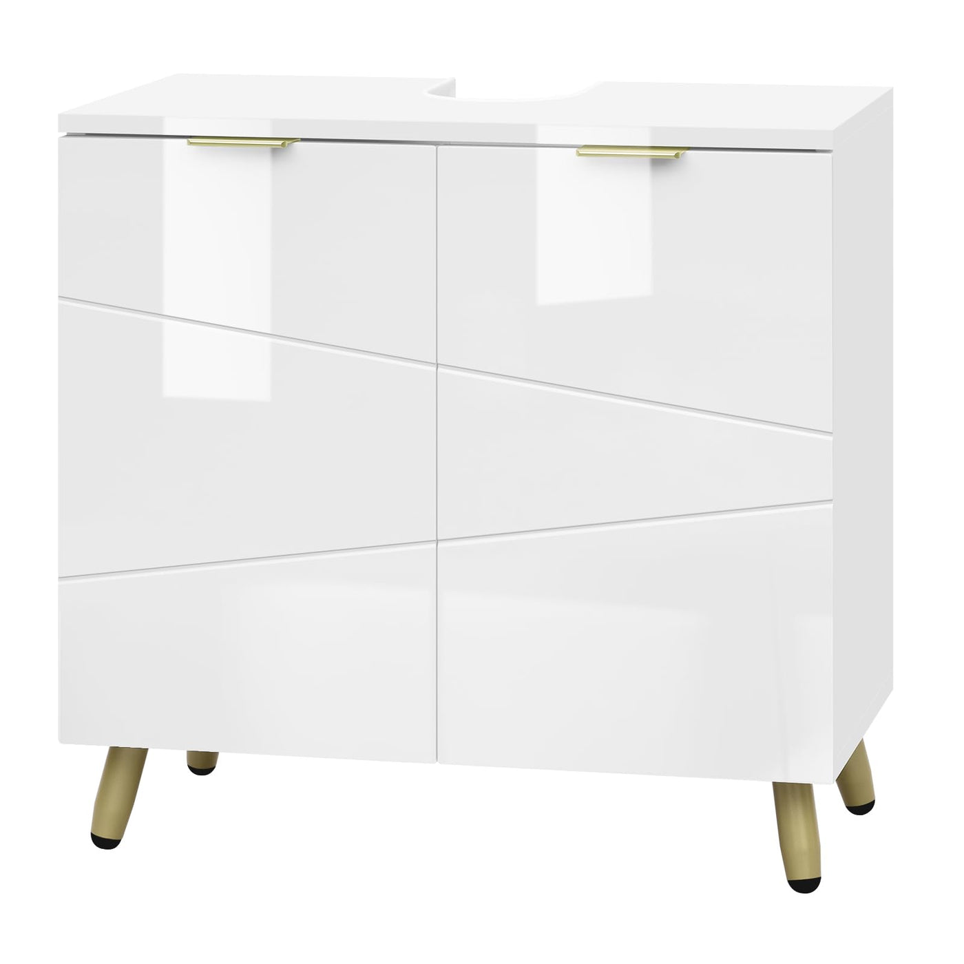 EUGAD Waschbeckenunterschrank, Unterschrank, Waschtischunterschrank, Badezimmerschrank, Badschrank, weiß Hochglanz, mit 2 Türen, Beinen, verstellbare Ablage, freistehend, 60x60x30 cm