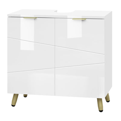 EUGAD Waschbeckenunterschrank, Unterschrank, Waschtischunterschrank, Badezimmerschrank, Badschrank, weiß Hochglanz, mit 2 Türen, Beinen, verstellbare Ablage, freistehend, 60x60x30 cm