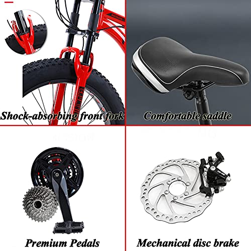 Wmmner Mountainbikes für Herren, Mountainbike für Erwachsene, 26 Zoll (66 cm), mit vollständiger Federung, großer Rahmen aus Stahl mit hohem Kohlenstoffgehalt, Doppelscheibenbremse, Riesenfahrrad