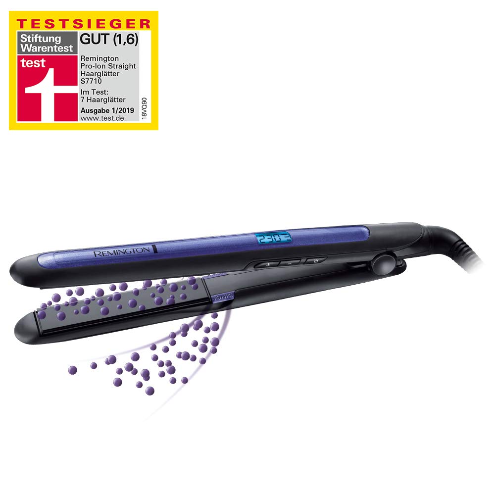 Remington Glätteisen [dreifache Ionen-Technologie: weniger Frizz & statische Aufladung] Pro-Ion (Ultra-Turmalin-Keramikbeschichtung, LCD-Display,150-230°C,Temp.-Boost-Funktion) Haarglätter S7710