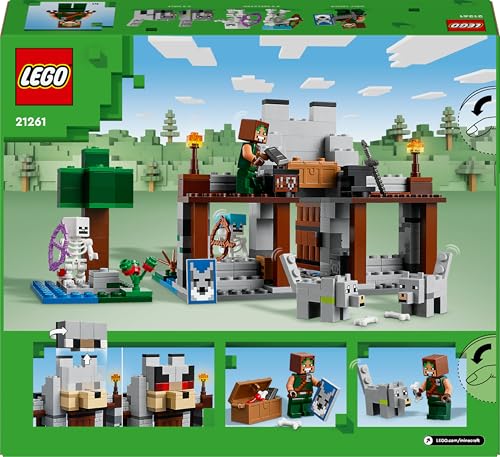 LEGO Minecraft Die Wolfsfestung - Kinder Spielzeug mit Einer Spielfigur, 2 Skelett Figuren & 2 Wölfen - Zubehör wie eine Werkbank und Schwert - Gamer Geschenk für Jungen & Mädchen ab 8 Jahren - 21261