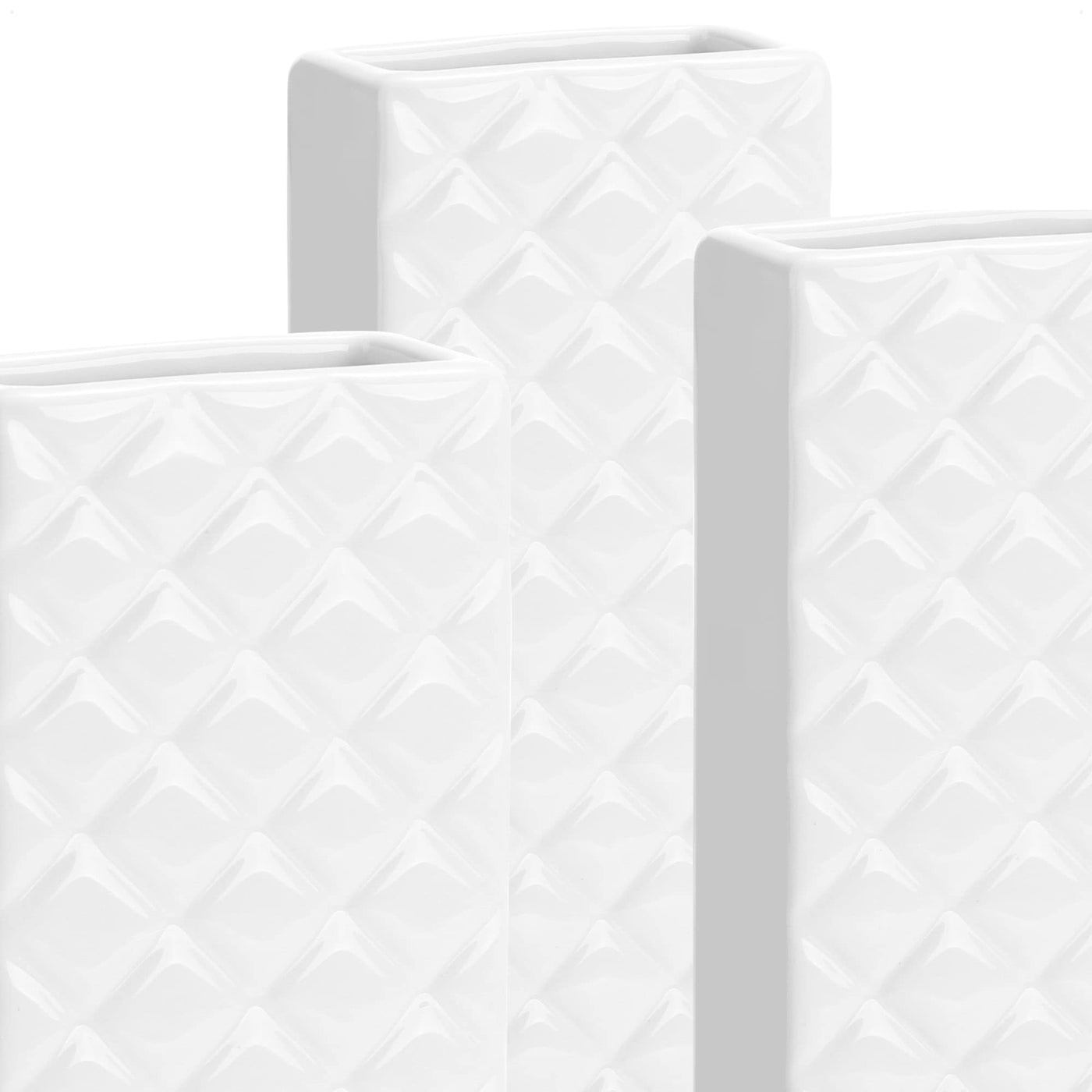 com-four® 3x Luftbefeuchter aus Keramik - Heizkörper-Verdunster zum Befeuchten der Raumluft - Wasserverdunster mit S-Förmigen Haken - Heizungsverdunster mit Diamant-Motiv (weiß - Raute)