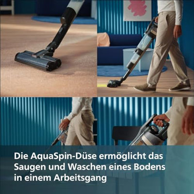 Philips Kabelloser Nass-Trockensauger AquaTrio 9000 Series, 3in1 Staubsaugen und Nasswischen, automatische Selbstreinigung, bis zu 45 Minuten Laufzeit und 185 m², 3 Reinigungsmodi, Schwarz (XW9384/01)