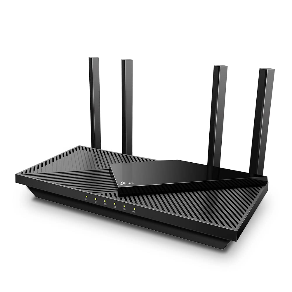 TP-Link Archer AX55 Wi-Fi 6 WLAN Router, 2402 Mbit/s 5 GHz, 574 Mbit/s 2,4 GHz, 4 × Gigabit LAN-Ports, 1 × USB 3.0 Port, unterstützt keine DSL-Funktion, Schwarz