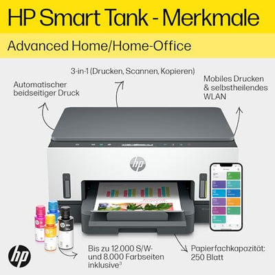 HP Smart Tank 7005 3-in-1 Multifunktionsdrucker, 20€ Cashback, (WLAN; Duplex-Druck) – 3 Jahre Tinte inklusive, 3 Jahre Garantie, großer Tintentank, hohe Reichweite, Drucken in hoher Qualität