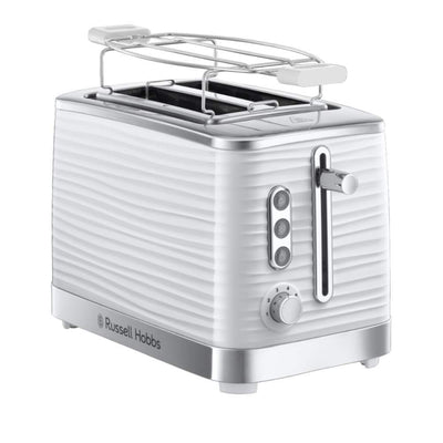 Russell Hobbs Toaster [für 2 Scheiben] Inspire Weiss mit hochwertiger Hochglanz-Struktur (extra breite Toastschlitze, inkl. Brötchenaufsatz, 6 Bräunungsstufen + Auftau- & Aufwärmfunktion) 24370-56