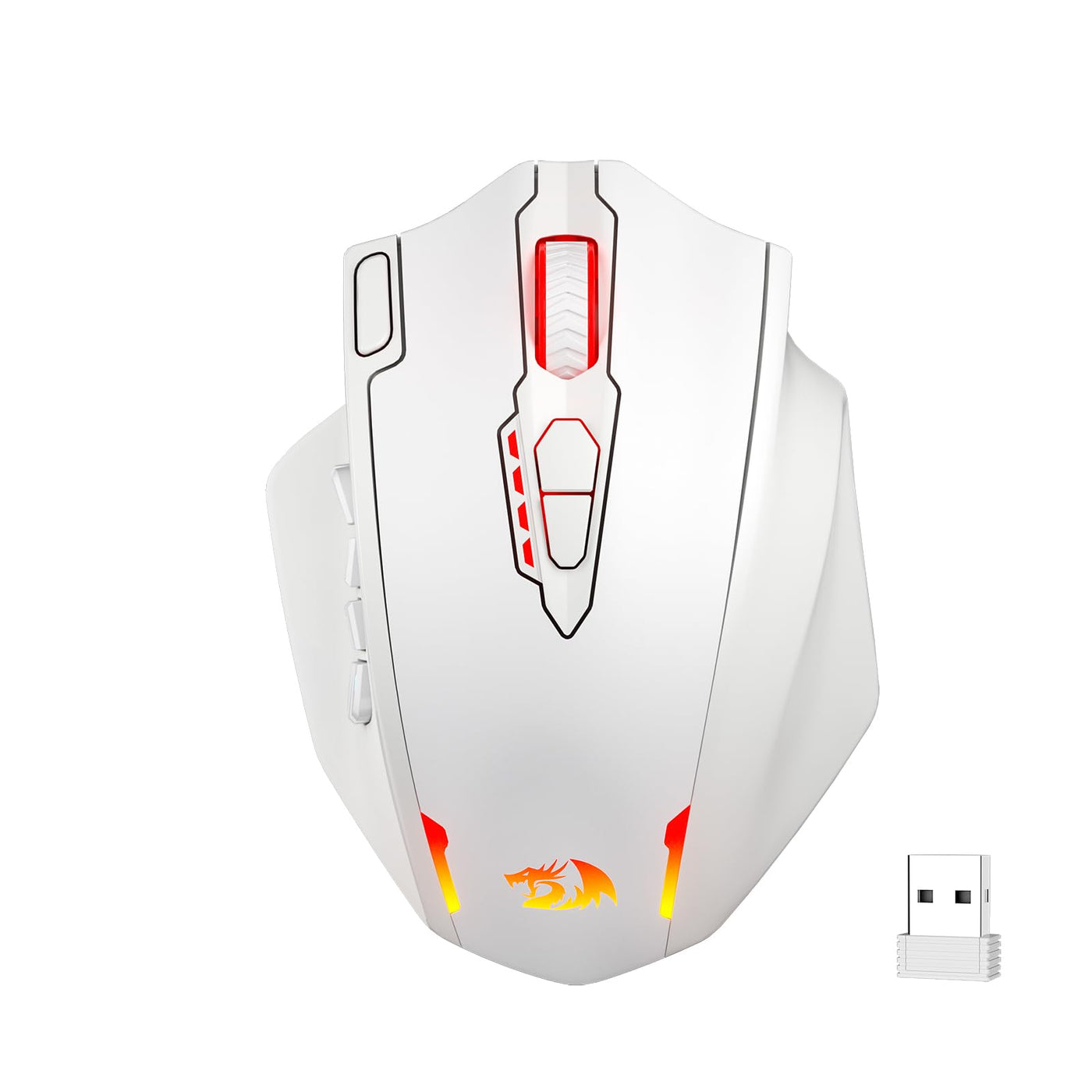Redragon M913 kabellose Gaming-Maus, 16.000 DPI kabelgebundene/kabellose RGB-Maus mit 16 programmierbaren Tasten, 45-Stunden-Akku und professionellem Sensor, 12 seitliche Tasten, MMO-Maus, Weiß