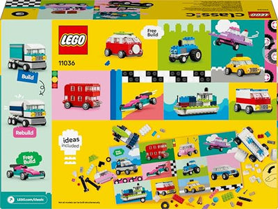LEGO Classic Kreative Fahrzeuge, Bausteine-Set für Bunte Modellautos inkl. LKW, Polizeiauto und Baufahrzeuge, Baubare Spielzeug-Autos für Kinder, Geschenk für Jungs und Mädchen ab 5 Jahren 11036