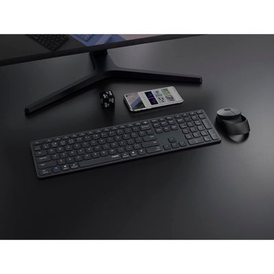Rapoo 9850M kabelloses Tastatur-Maus Set Wireless Deskset 1600 DPI Sensor wiederaufladbarer Akku flaches Aluminium Design DE-Layout QWERTZ PC & Mac - dunkelgrau