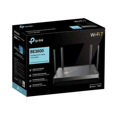 TP-Link WiFi 7 Router Archer BE3600 | Dual-Band WLAN 3570 Mbps | 2 x 𝟐,𝟓𝐆-𝐏𝐨𝐫𝐭𝐬 | USB 3.0 | EasyMesh | VPN-Clients und -Server | HomeShield