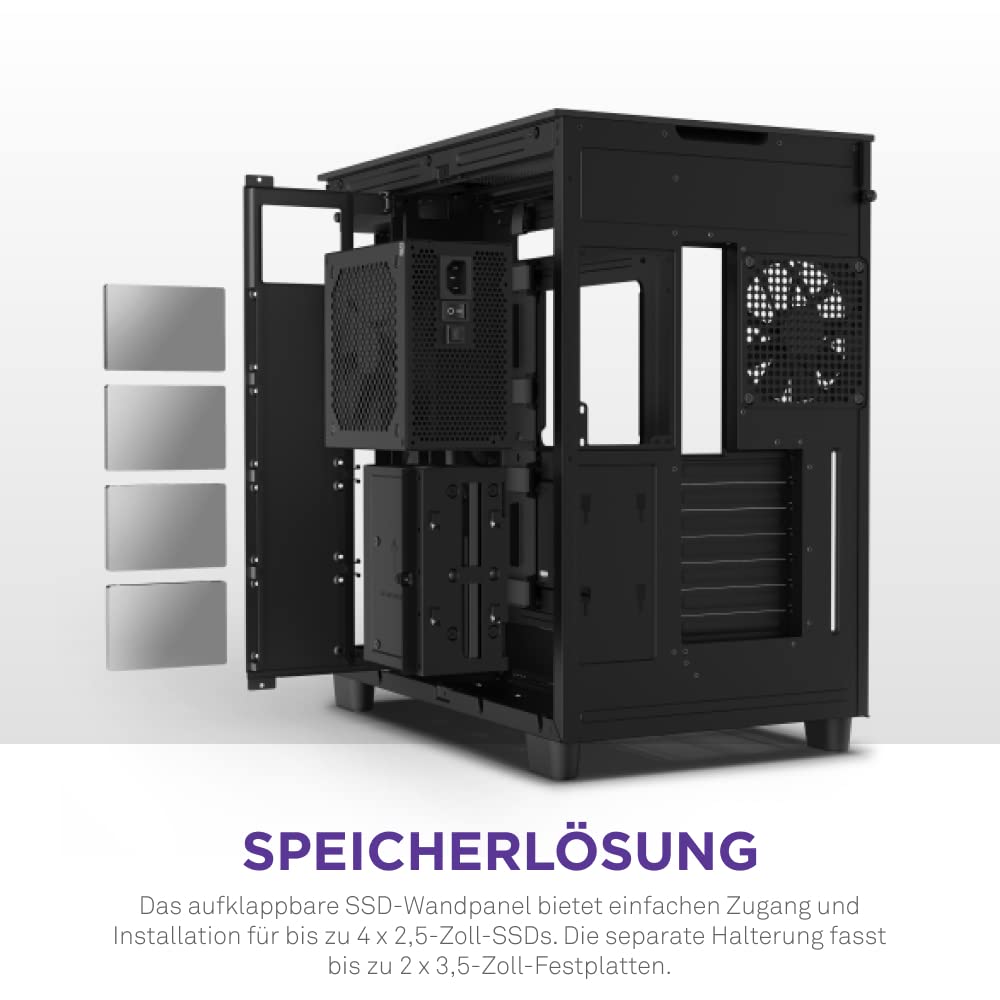 NZXT H9 Flow - CM-H91FB-01- Dual-Chamber ATX Mid-Tower PC-Gaming-Gehäuse - High-Airflow-perforiertes Top-Panel - Front- und Seitenteile aus gehärtetem Glas - 360mm Radiator Unterstützung - Schwarz