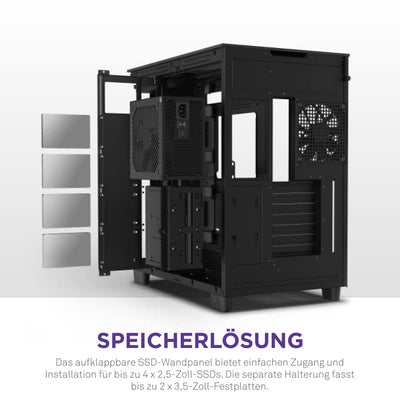 NZXT H9 Flow - CM-H91FB-01- Dual-Chamber ATX Mid-Tower PC-Gaming-Gehäuse - High-Airflow-perforiertes Top-Panel - Front- und Seitenteile aus gehärtetem Glas - 360mm Radiator Unterstützung - Schwarz