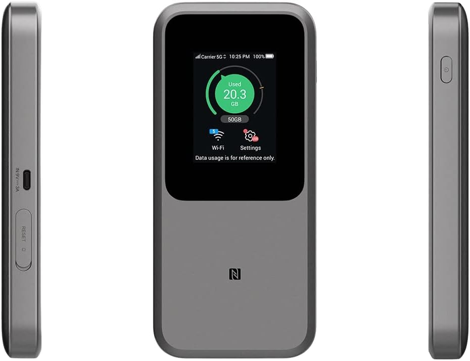 ZTE MU5120 – der leistungsstärkste tragbare 5G-WLAN-Hotspot, riesiger 10000-mAh-Akku, 18 W Reverse Charge, NFC, 2,4-Zoll-Touchscreen, verbindet 64 Geräte – SIM-Slot entsperrt
