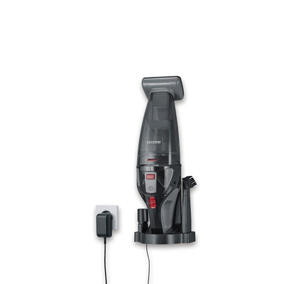 SEVERIN Akku Handstaubsauger kabellos 18,5V, 50 Min Laufzeit, Nass- & Trockensauger mit LED, rotierender Turbobürste & Tragetasche, ideal für Auto, Camping & Tierhaare, HV 7147