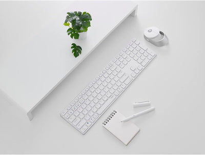 Rapoo 9850M kabelloses Tastatur-Maus Set Wireless Deskset 1600 DPI Sensor wiederaufladbarer Akku flaches Aluminium Design DE-Layout QWERTZ PC & Mac - weiß