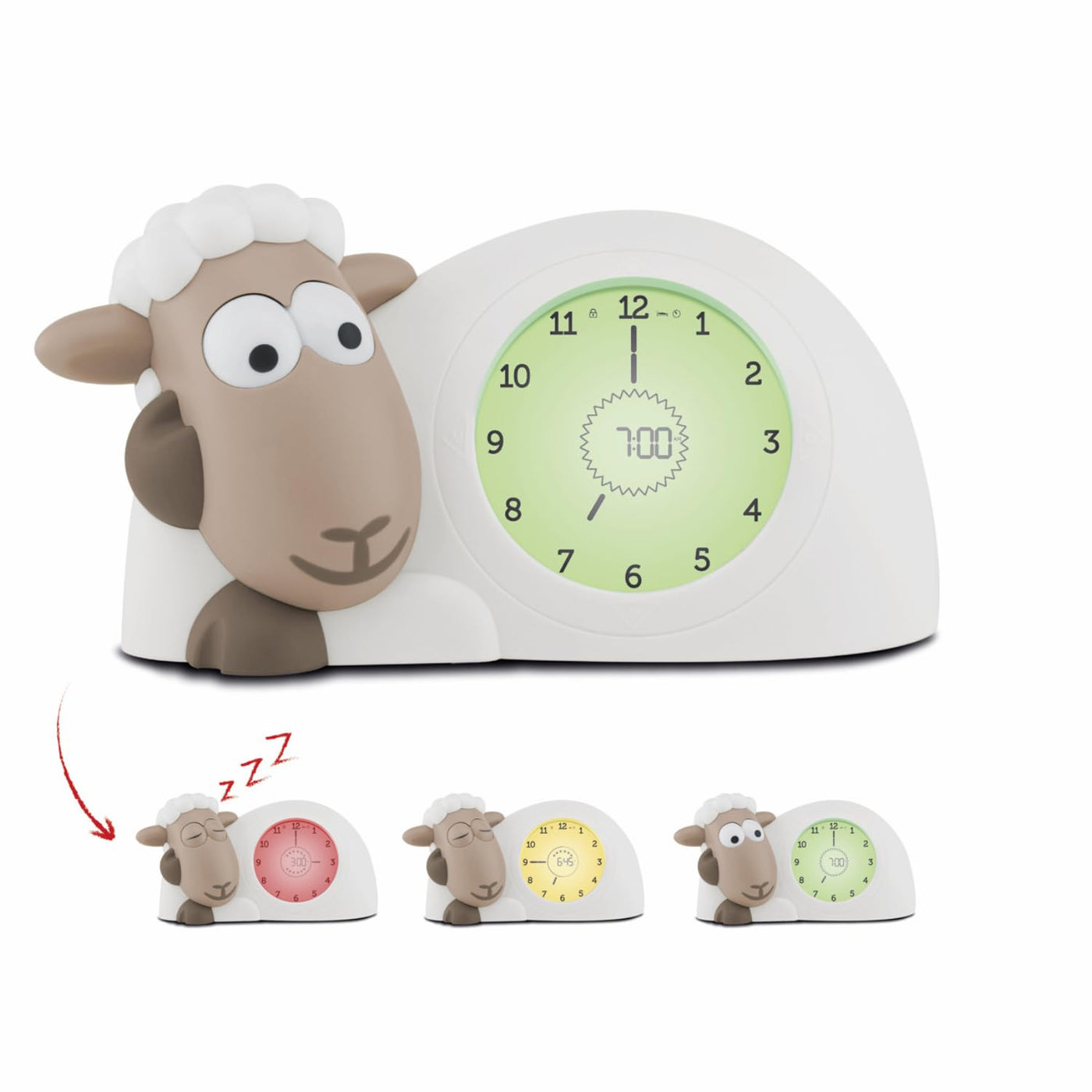 Zazu Sam The Lamb Uhr – Schlafcoach Uhr und Nachtlicht für Kinder | Bringt Ihrem Kind mit visuellen Indikatoren bei, wann es aufwachen soll | Einstellbare Helligkeit | Automatische Abschaltung (Braun)