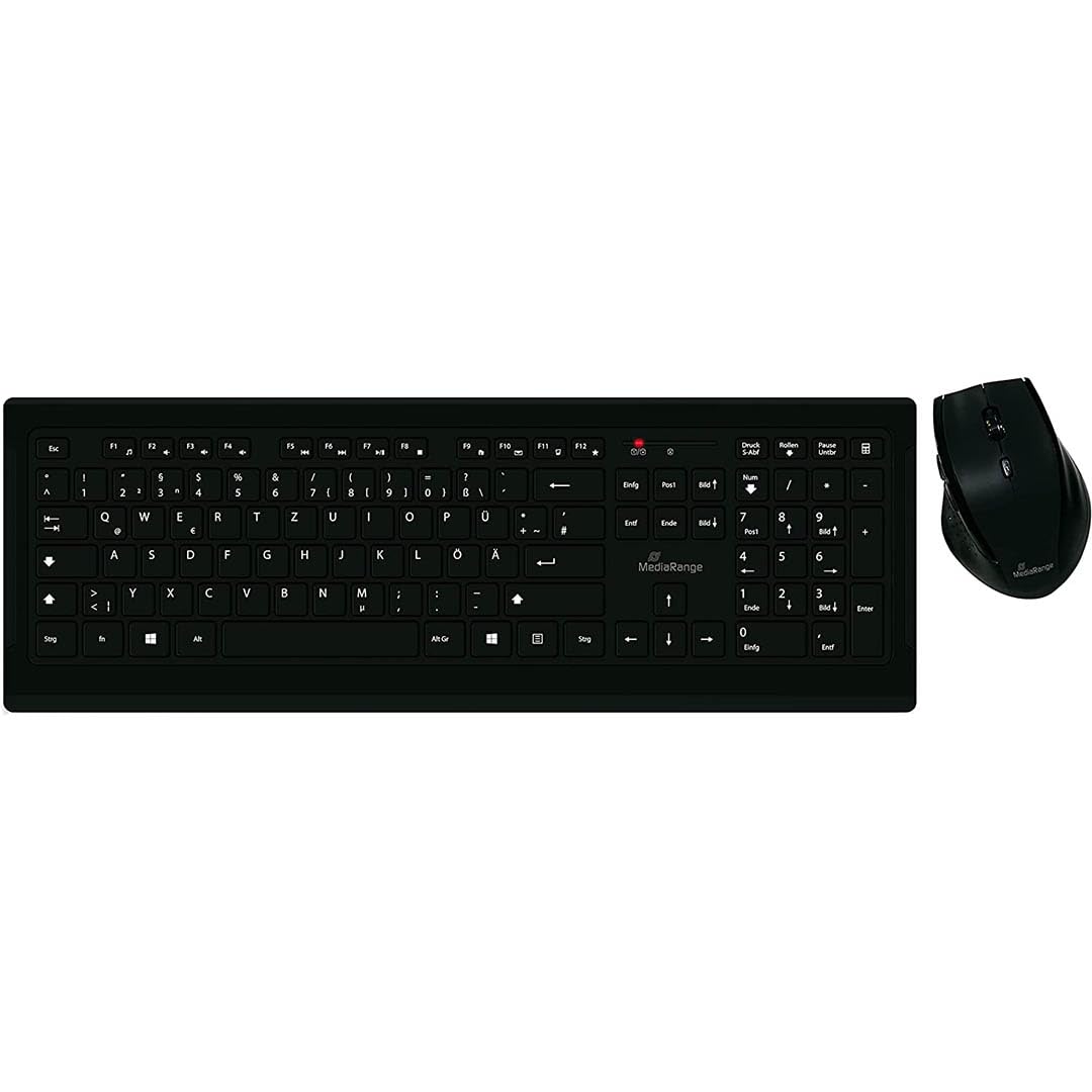 MediaRange Funk-Tastatur und optische 5 Tasten Funk-Maus Set, AZERTY (FR), schwarz