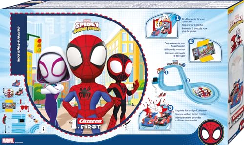 Carrera - 20063050 First I Spidey Go Webs Go Rennbahn-Set I Auto für Rennbahn | Rennbahnen und lizensierte Slotcars | bis zu 2 Spieler | Für Kinder ab 3 Jahren & Erwachsene