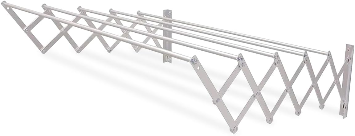 Amig – Wäscheständer Ausziehbar Für die Wand | hochbeständiges Aluminium | Edelstahlschrauben | Für Drinnen und Draußen | Einfache Installation | Maße: 100x14x3 cm