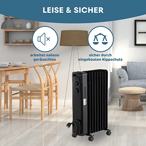 STAHLMANN Ölradiator ZR17 1500 Watt – Elektroheizung Energiesparend bis 30 qm Fläche – Heizung Elektrisch mit Thermostat und 3 Heizstufen – Elektrisches Heizgerät, Electric Heater Schwarz